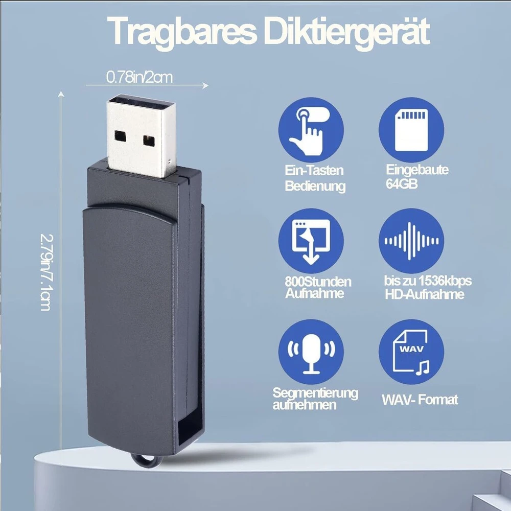 Diktofonas 64 gb usb skaitmeninis balso įrašymo įrenginys su balso atpažinimu ir įrašymo vienu paspaudimu funkcija, profesionalus garso įrenginys paskaitoms, susitikimams, interviu (juodas)