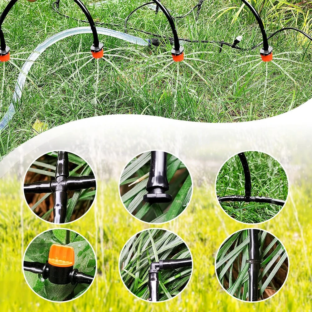 65 dalių 4/7 mm drėkinimo rinkinys, 20 m drėkinimo žarna, „pasidaryk pats“ sodo drėkinimo sistema su jungtimi, t jungtimi, žarnos galo kištukais, terasai