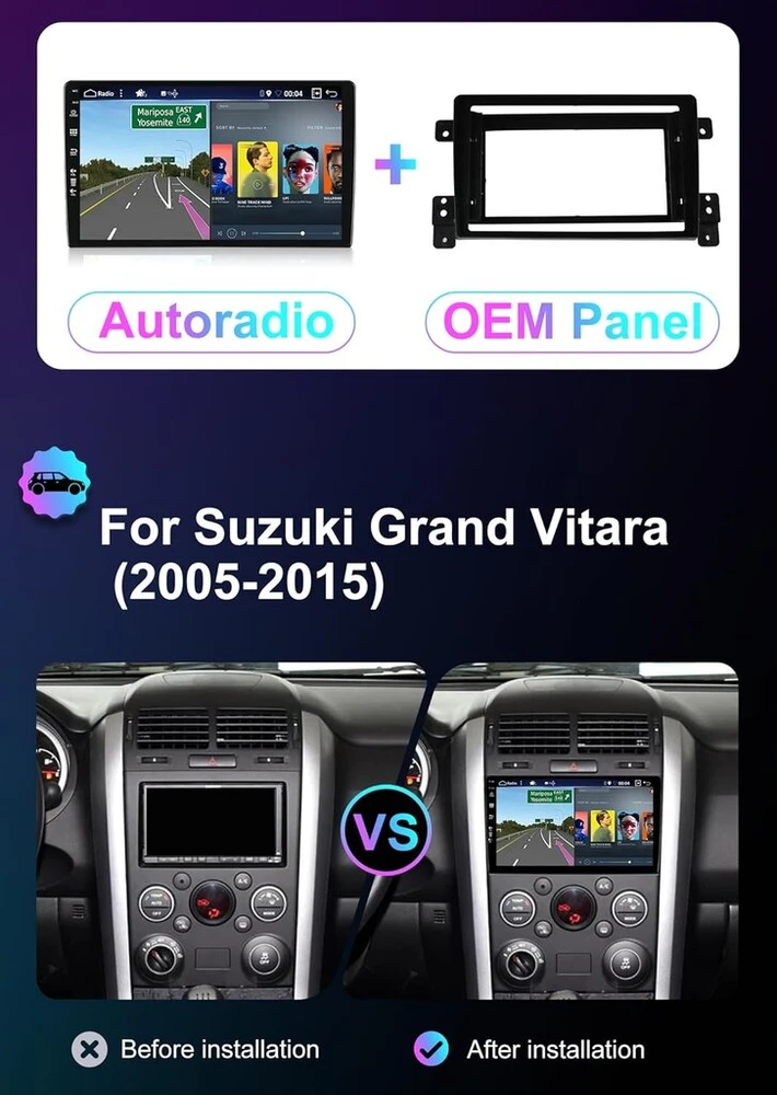 Automagnetola [6g + 128g] Ips 9 colių Android 14 automobilinis radijas Suzuki Grand Vitara 2004-2015 su Navi Octa Core [integruotas Carplay/android Auto/dsp/mirror Link/gps Navi/360 Kamera/bluetooth 5.0/wifi/usb