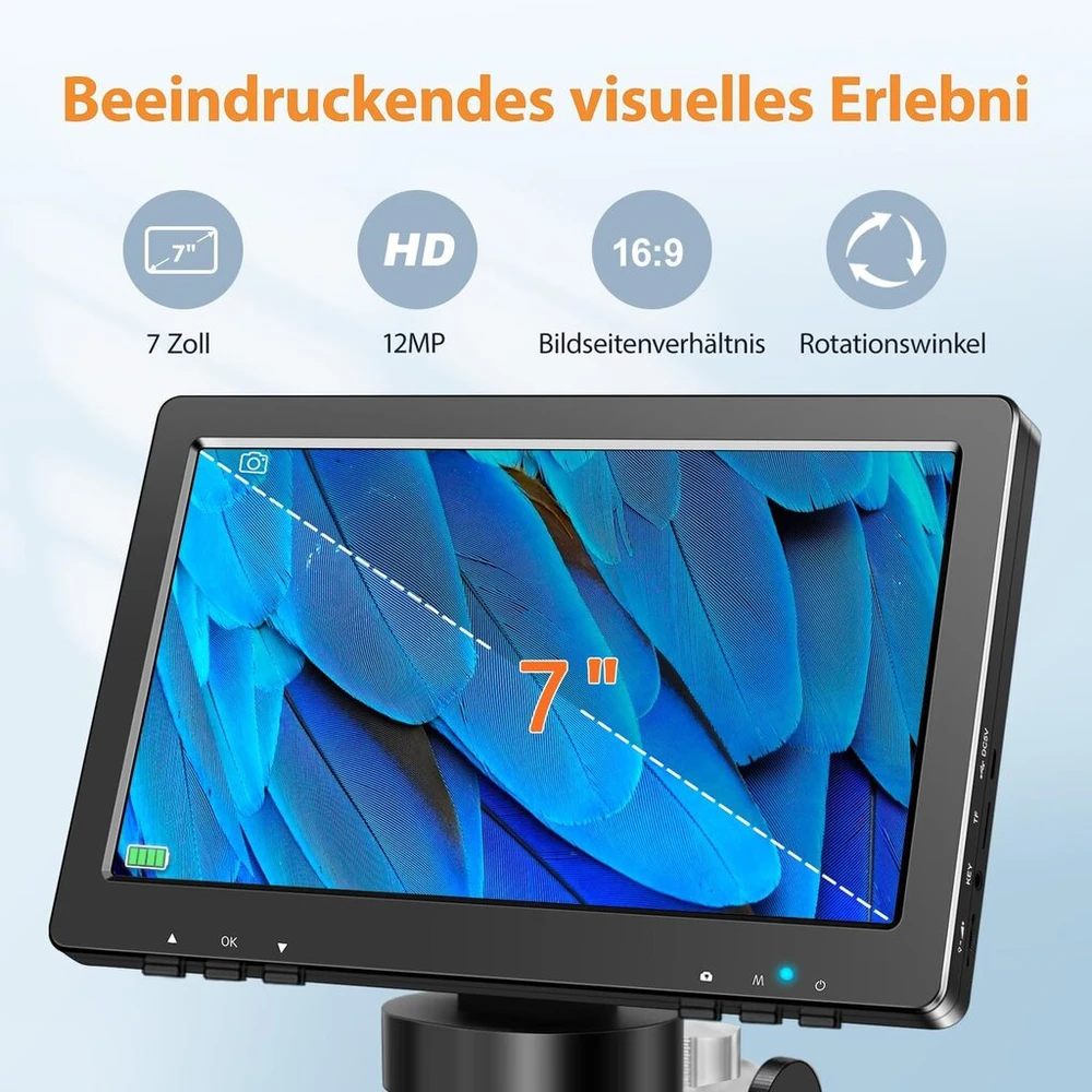 7 colių lcd skaitmeninis mikroskopas, 1200x didinimas monetų pcb plokščių remontui litavimui, 12mp kameros jutiklio monetų mikroskopas, 32gb tf kortelė, kabelinis nuotolinio valdymo pultas, 10 led lempučių, suderinamas su