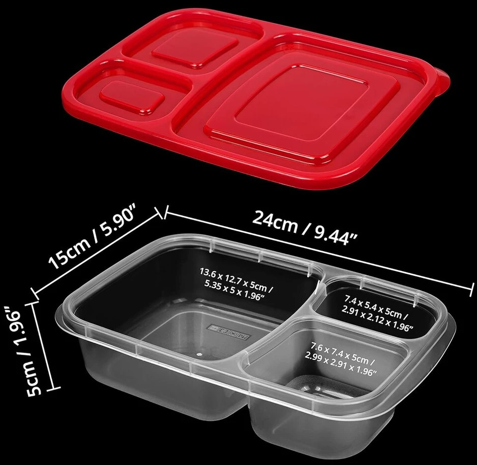 7 dalių bento priešpiečių dėžutė - 3 skyrių maisto ruošimo indai - porcijų kontrolės plastikinė maisto laikymo dėžutė su dangteliu, sukraunama, daugkartinio naudojimo, tinkama mikrobangų krosnelei, šaldikliui ir indaplovei, maisto išsinešimui dėžutės