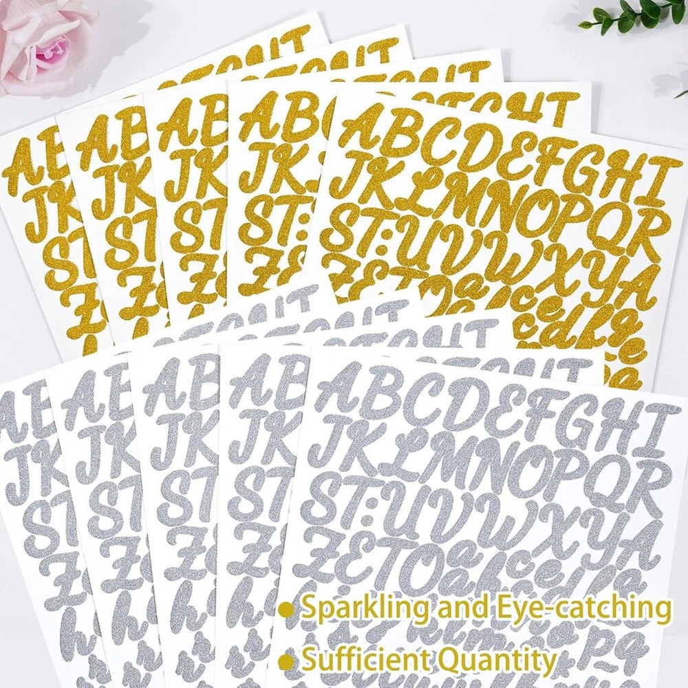 880 vienetų vandeniui atsparūs lipdukai raidės, raidžių lipdukai, lipnios raidės, blizgantys abėcėlės skaičiai, vinilinės raidės ir skaičiai pašto dėžutei, scrapbooking'ui, adreso numeriui, "pasidaryk pats" amatams