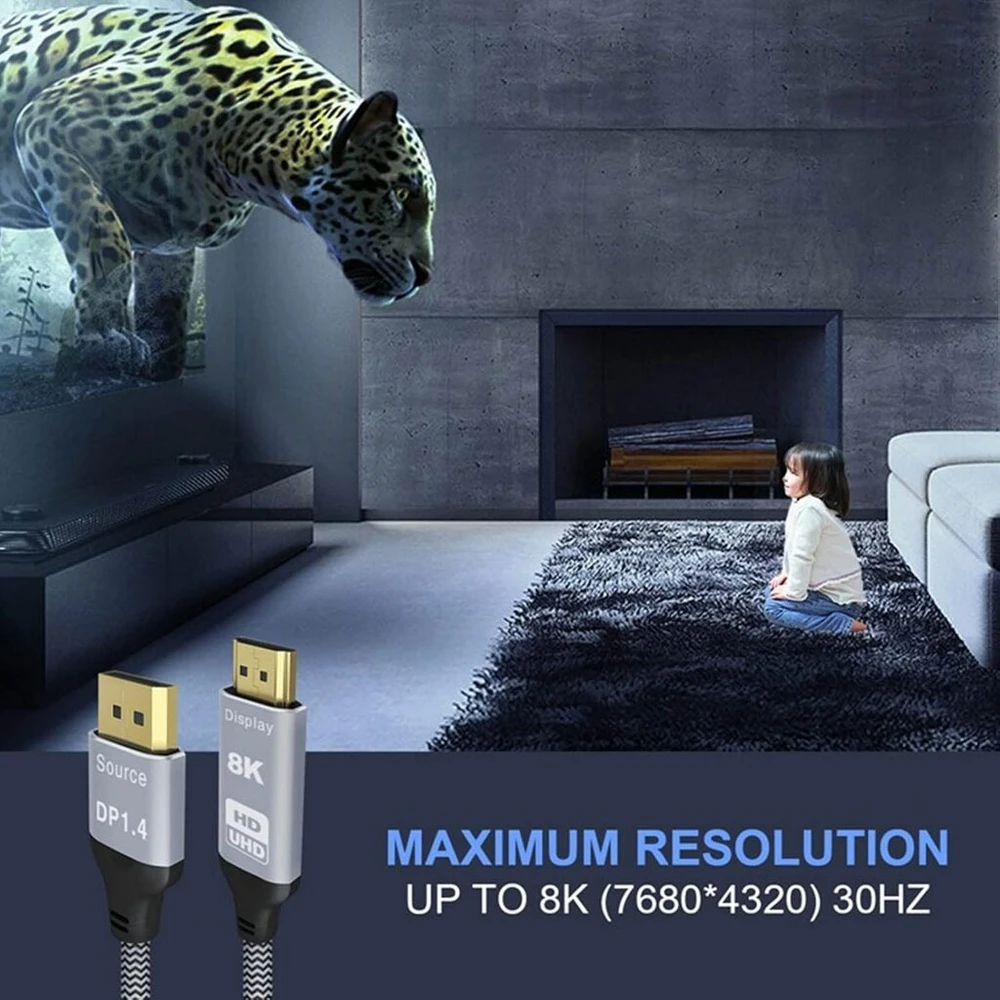 8k hdmi 2.1 į displayport 1.4 adapterio kabelis, 1.8m displayport male į hdmi female kabelis, 8k 30hz 4k 120hz aktyvus displayport į hdmi kabelis, skirtas hdtv, projektoriams