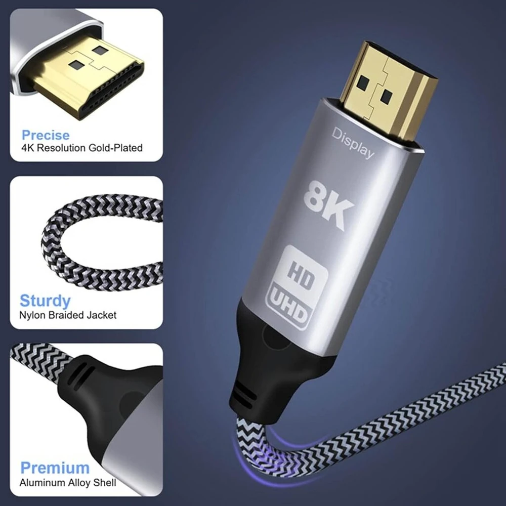 8k hdmi 2.1 į displayport 1.4 adapterio kabelis, 1.8m displayport male į hdmi female kabelis, 8k 30hz 4k 120hz aktyvus displayport į hdmi kabelis, skirtas hdtv, projektoriams