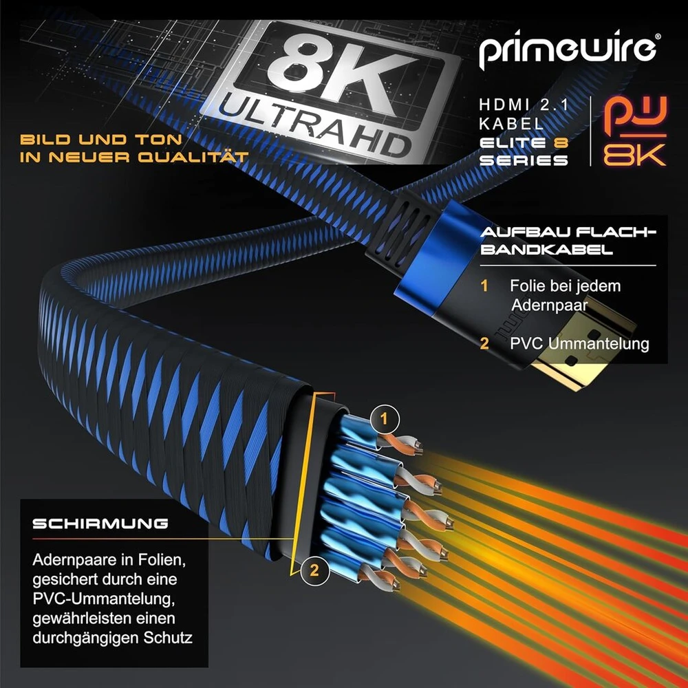 8k hdmi kabelis 2.1 - plokščias juostinis kabelis ultra high speed ii - su ethernet - 0.5 m - 8k uhd ii - 3d tv - earc - hdr10+ - 4320 p - 120 hz su dsc - 7680 x 4320 - medžiaginis apvalkalas - montavimas
