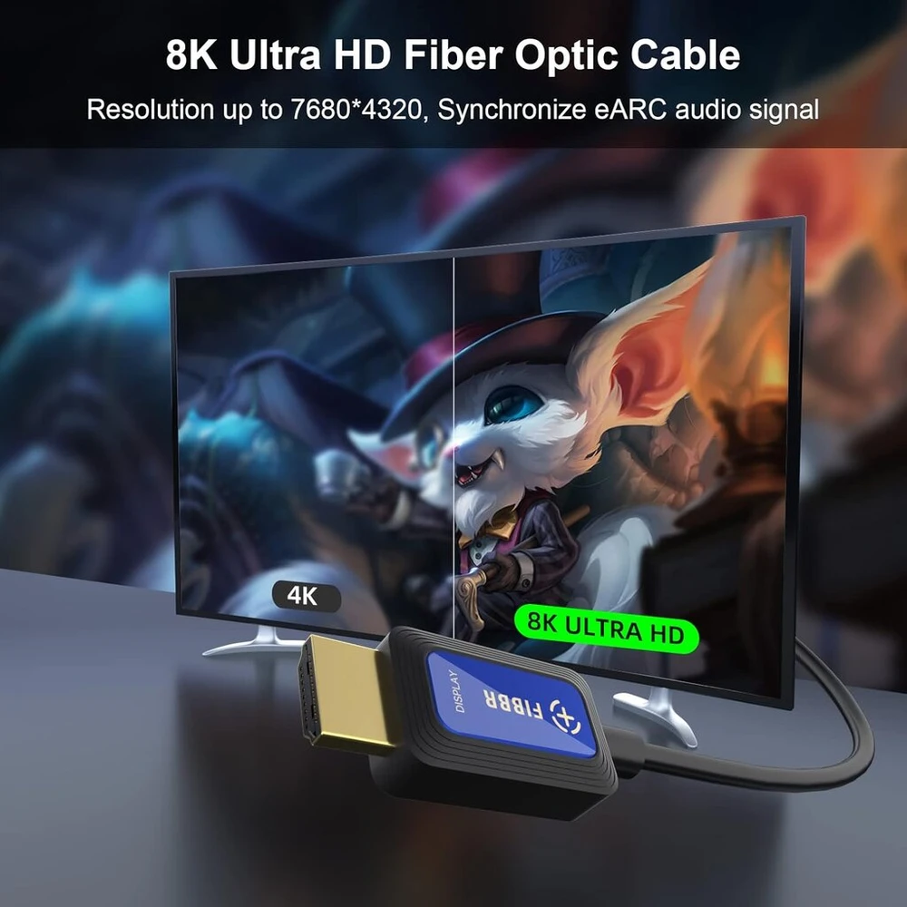 8k šviesolaidinis Hdmi kabelis 15 m, 48 Gbps didelės spartos Hdmi 2.1 kabelis 8k@60hz 4k@120hz Dolby/dynamic Hdr/hdcp 2.3/earc 8k šviesolaidinis kabelis su viena kryptimi, suderinamas su Blu-ray/tv