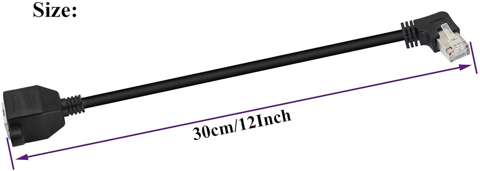 Aaotokk 90 laipsnių cat 6 ethernet (dešinysis) lenkimo kampas rj45 kištukas į lizdą ekranuotas ethernet varžtų panelės tinklo jungties prailginimo kabelis maršrutizatoriui, modemui (30 cm / 1 pėda dešinysis)