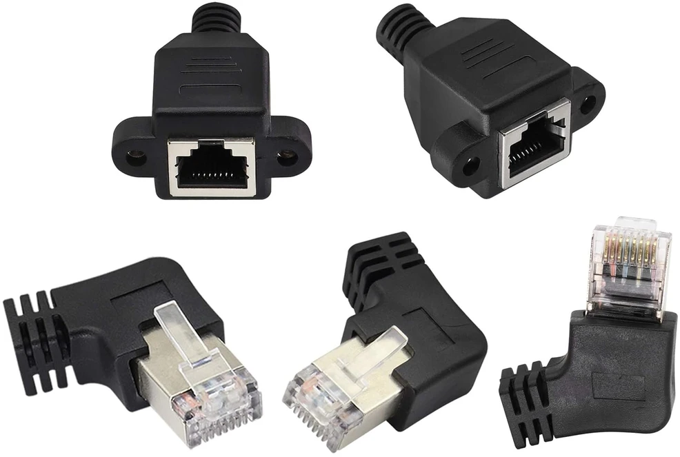 Aaotokk 90 laipsnių cat 6 ethernet (dešinysis) lenkimo kampas rj45 kištukas į lizdą ekranuotas ethernet varžtų panelės tinklo jungties prailginimo kabelis maršrutizatoriui, modemui (30 cm / 1 pėda dešinysis)