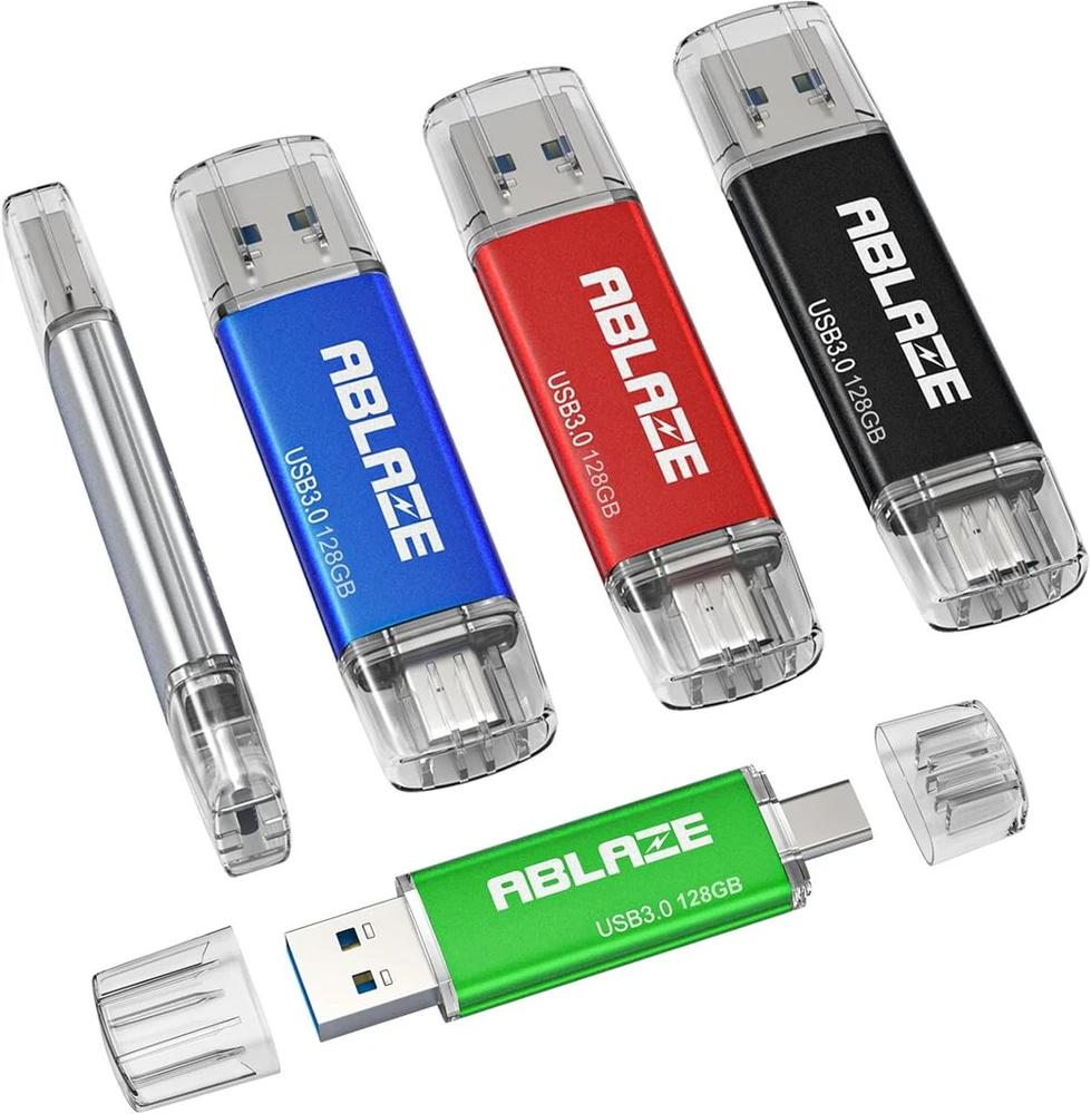 Ablaze usb c atmintinė 128 gb, usb atmintinė 5 vnt. otg 2-in-1 usb 3.0 atmintinė, dviguba usb a + type c atmintinė, skirta type-c mobiliesiems telefonams, išmaniesiems telefonams, nešiojamiesiems kompiuteriams, pc, planšetiniams kompiuteriams, mac