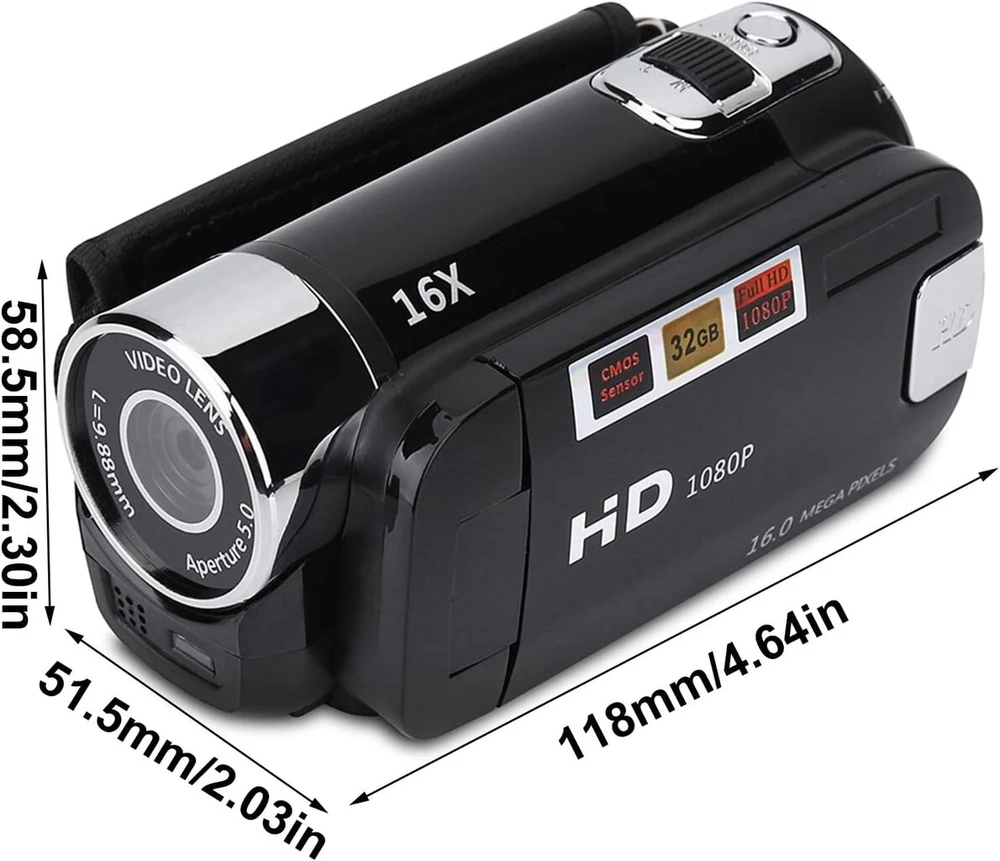 Abs skaitmeninė vaizdo kamera, full hd sukimasis, 16x didelės raiškos skaitmeninė vaizdo kamera, video dv kamera, skaitmeninė dv vaizdo kamera (juoda)