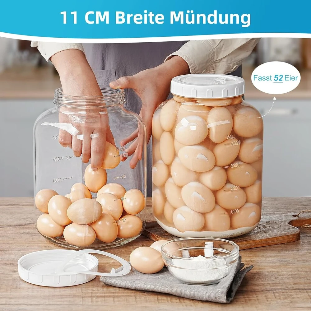 Gertuvė Absovetu 2 didelių fermentavimo indų rinkinys su oro užraktu, 5,7 litro, plataus kaklelio fermentavimo indai su fermentacijos vožtuvu, fermentavimo rinkinys su svoriu Kimchi raugui, raugintiems kopūstams, kefyrui, daržovėms