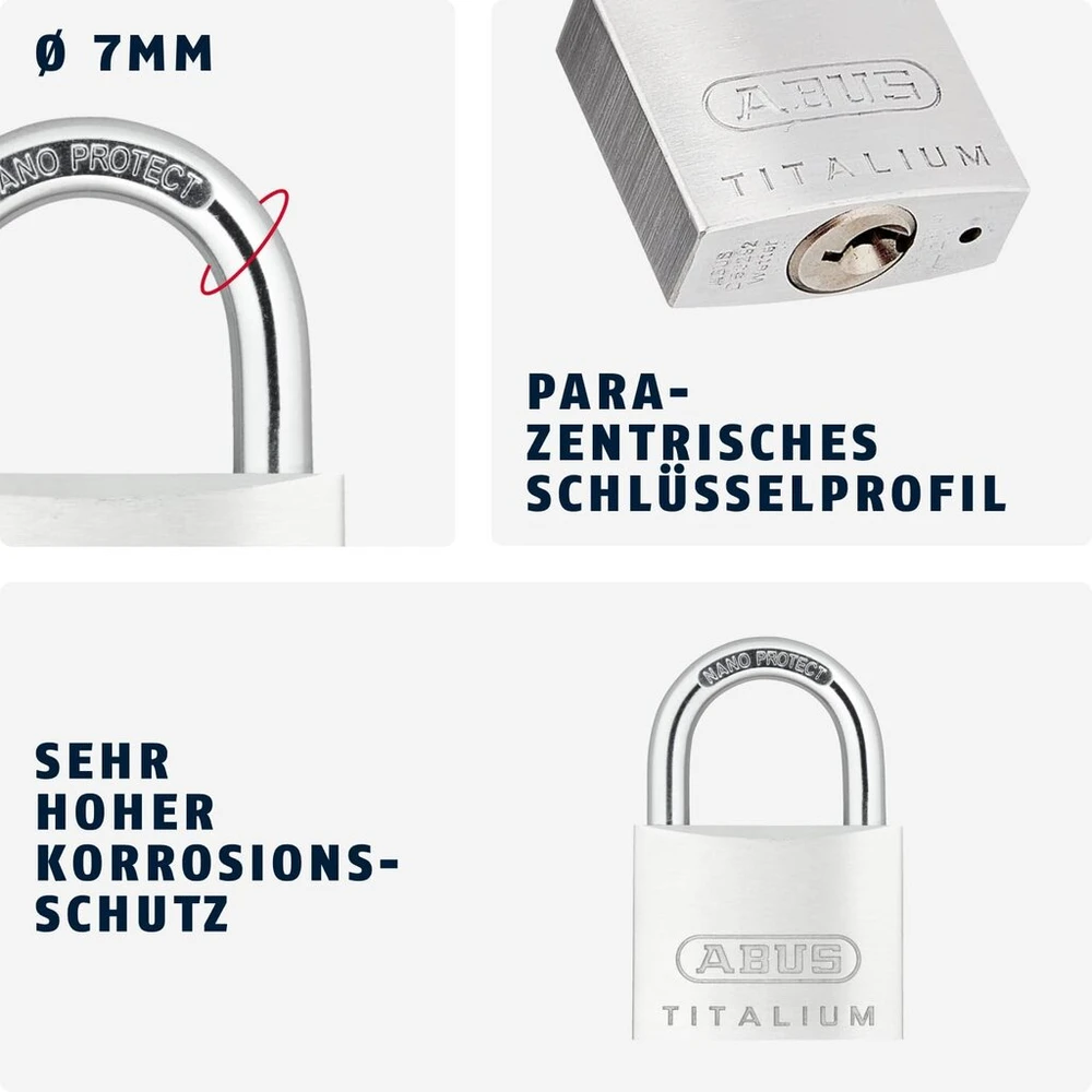 Abus Titalium 64ti/45 pakabinama spyna, aliuminio korpusas, grūdintas trosas