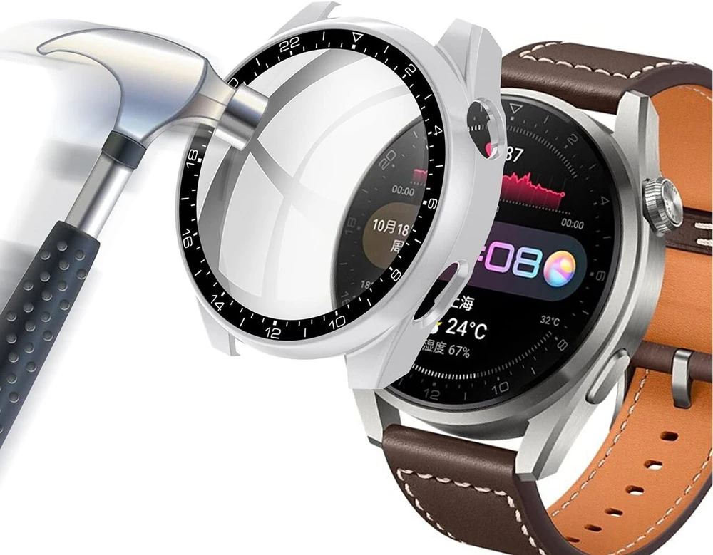 Acadeny dėklas su grūdinto stiklo ekrano apsauga, suderinamas su Huawei Watch 3 Pro, 9h kietumas, 360° visapusiškas apsauginis dėklas, itin plonas apsauginis pc dėklo dangtelis (netinka gt3 pro)