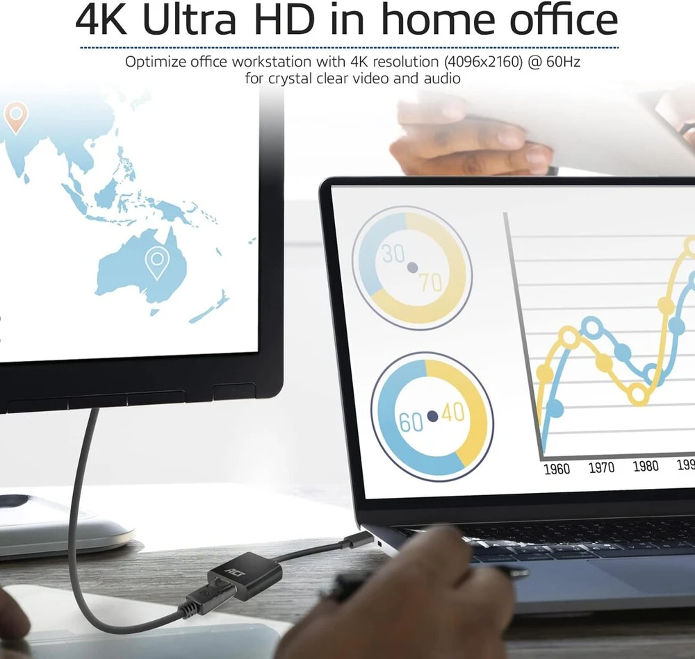 Act usb c į displayport adapteris, 4k @ 60hz, usb c displayport kabelis, skirtas prijungti papildomą monitorių, planšetiniam kompiuteriui, išmaniajam telefonui, nešiojamam kompiuteriui - ac7320, 15 cm