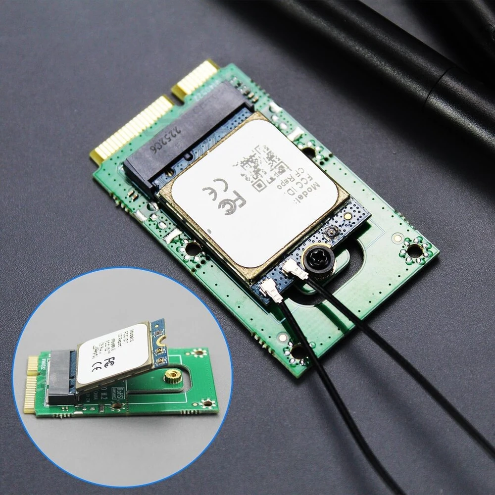 Adapteris M.2 Key E į Mini Pcie su Wifi modulių palaikymu ir antena