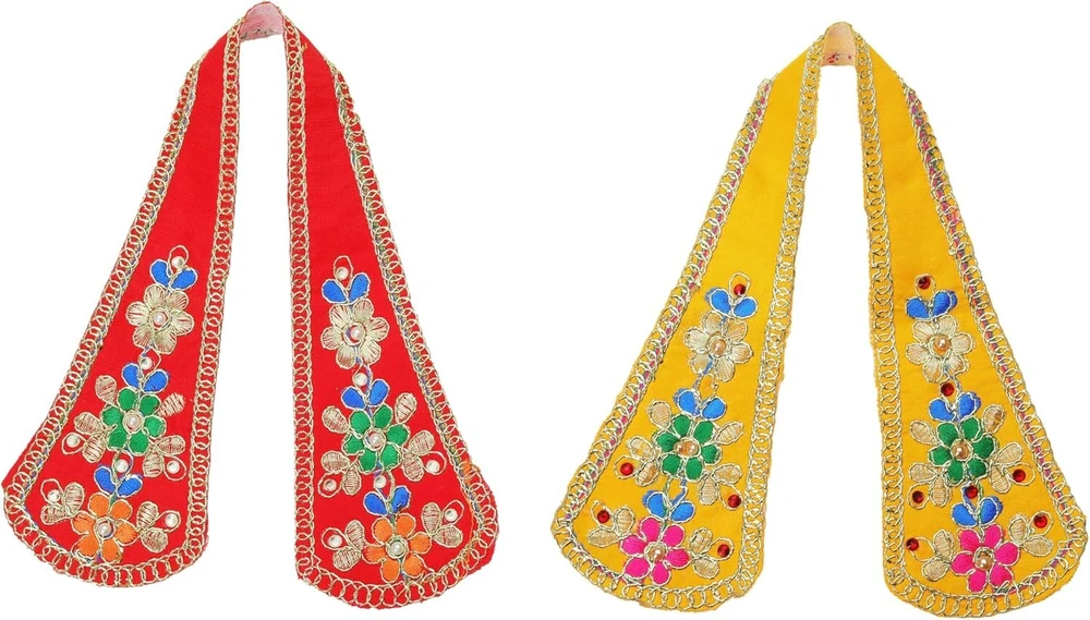Aditri Creation dekoratyvinių puja audinių chunari rinkinys (2 vnt.), pooja chunar ganesh dupatta pooja reikmenys indų tradicinės šventės dekoravimui statulos rėmui stabui šventyklai (dydis: 22,86 cm x 7,62 cm) (raudona