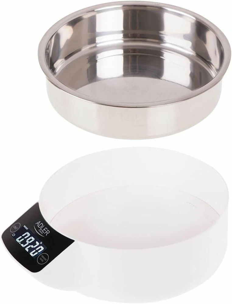 Adler virtuvinės svarstyklės su dubeniu - maksimali talpa 5kg, matuoja vandens ir pieno tūrį