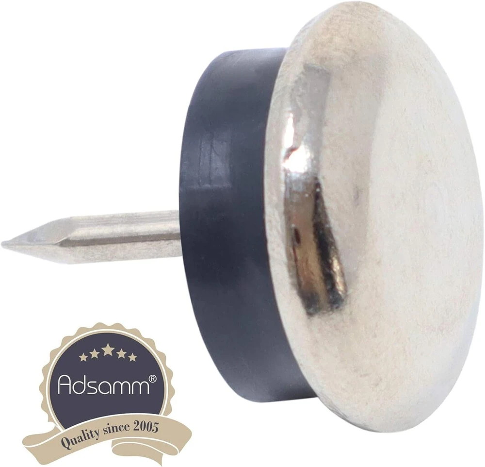 Adsamm® 32 x metaliniai slystukai su buferiu ir vinimi / sidabriniai / skersmuo 18 mm / apvalūs / baldų slystukai prikalamui