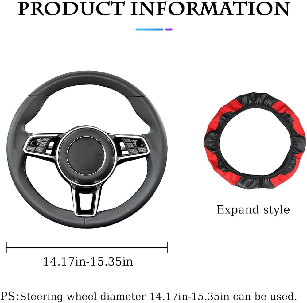 Adunsiaoto vairo užvalkalas, oda, kvėpuojantis, neslystantis, kvėpuojanti vairo apsauga, tinkamas Automobiliui/suv, jaukus kvėpuojantis vairo apsaugos užvalkalas (raudonas)