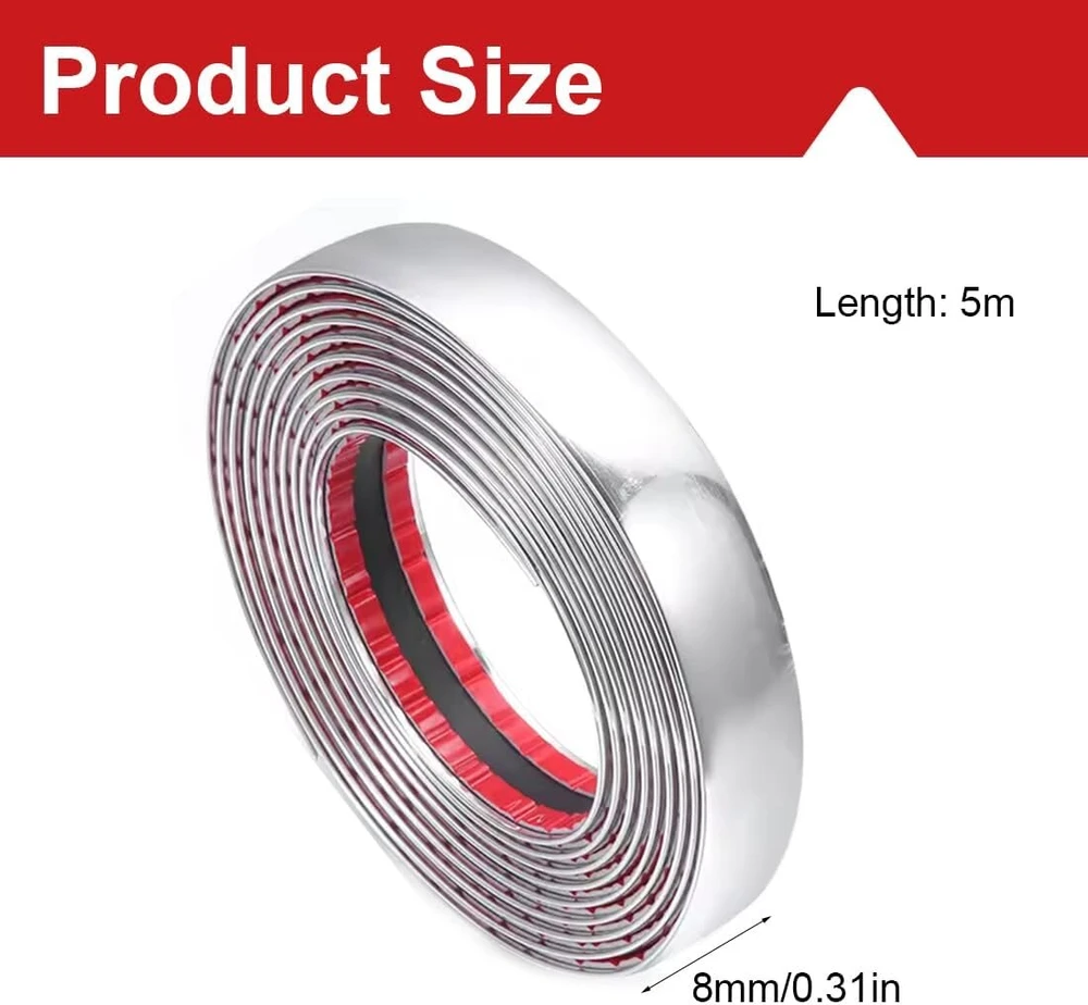 Aeioprs 1 x chromo apdaila automobilio chromo juosta 8 mm x 5 m apdaila lipni universali chromo apdaila automobilio kėbulo langų išorės apdailai