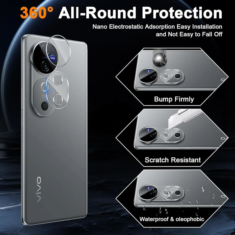 Aerku Ekrano apsauga, skirta Vivo V40 5g, grūdintas stiklas, 2 vnt. 3d apsauginis stiklas ir 2 kameros apsaugos, itin skaidri plėvelė, 9h kietumas, apsauga nuo burbuliukų, apsauga nuo įbrėžimų