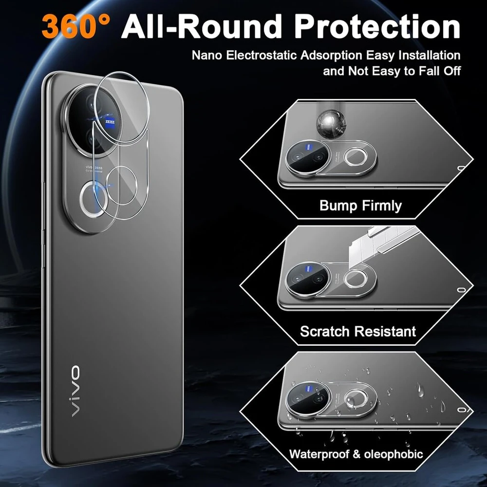 Aerku Ekrano apsauga, skirta Vivo V50 5g, grūdintas stiklas, 2 vnt. 3d apsauginis stiklas ir 2 kameros apsaugos, itin skaidri plėvelė, 9h kietumas, apsauga nuo burbuliukų, apsauga nuo įbrėžimų