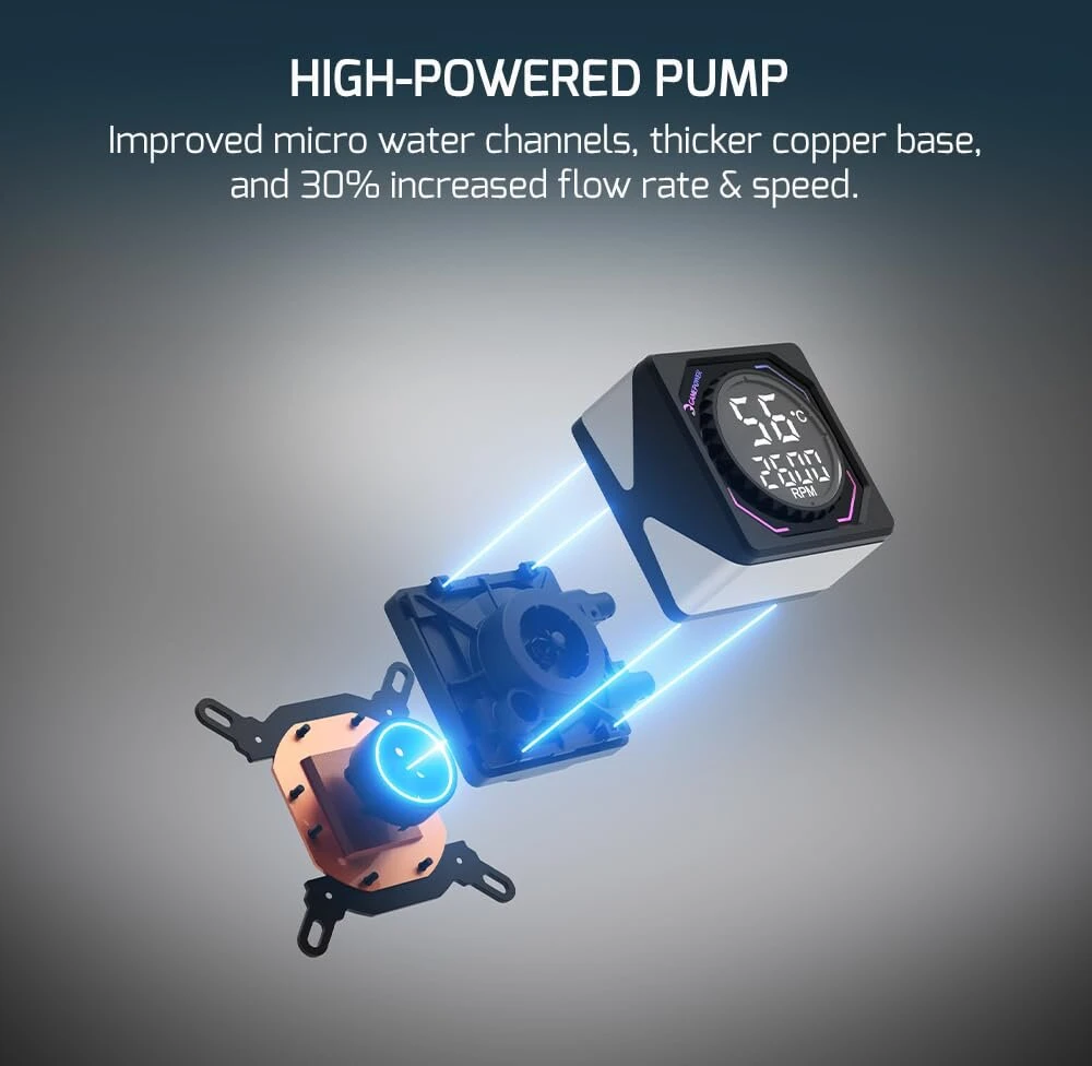 Aerocool Gamemower Skadi Square vandens aušinimas, 240 mm aio, skystas aušintuvas, 2 x argb hidrauliniai pwm ventiliatoriai, keraminis vandens siurblys su siurblio rpm cpu ekranu, suderinamas su amd ir intel