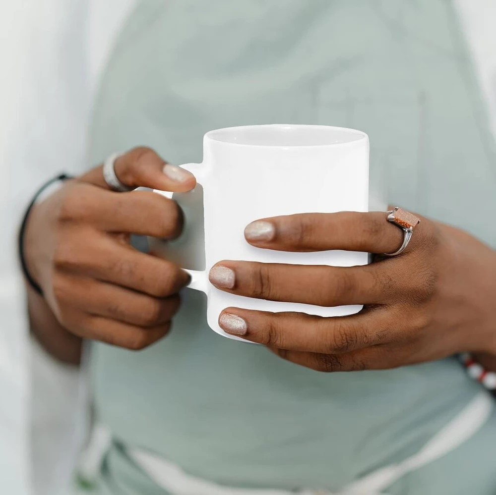Affek Design Keraminiai puodeliai sublimacijai, 6 vnt., 11oz, baltos spalvos, su širdelės rankenėle