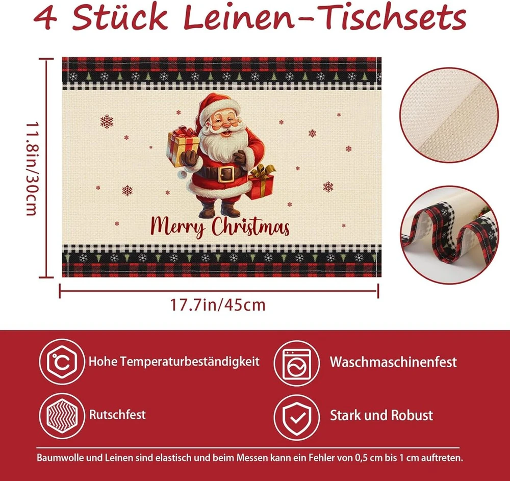 Rankšluostis Afxxe padėkliukas, skirtas kalėdiniam stalui, plaunami padėkliukai žiemai 30 x 45 cm, spalvingi kalėdiniai motyvai, 4 padėkliukų rinkinys, kalėdinis audinys, naudojamas stalo dekoravimui (filmo stilius)