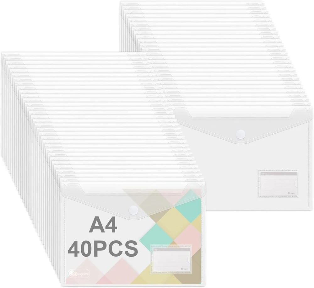 Agoer dokumentų aplankas su velcro užsegimu A4, 40 vnt. dokumentų aplankų A4 skaidrūs Din A4 aplankai su etiketėmis dokumentams tvarkyti, A4 formato dokumentų krepšys mokyklai, namams, biurui
