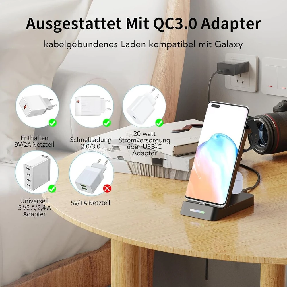 Aimtel Usb C įkrovimo stotelė, suderinama su Galaxy Watch ir mobiliuoju telefonu, 3 viename įkroviklis, skirtas Galaxy S25/s25+/s25 Ultra/s24/s23/s22/s21/s20/su Flip/su Fold, Galaxy Watch Ultra/7/6/5/4/3