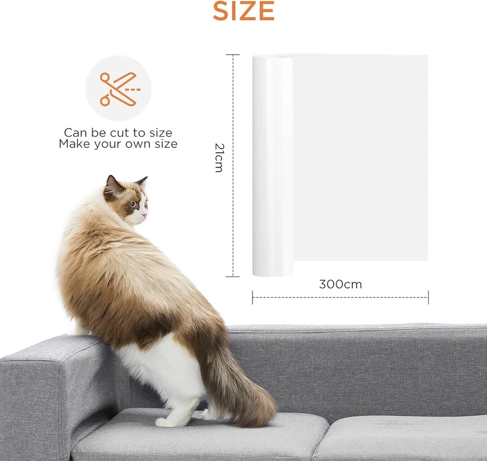 Aiqinu Apsauga nuo įbrėžimų katėms, 21 cm x 3 m apsauginė plėvelė nuo įbrėžimų katėms, apsauga nuo įbrėžimų durims šunims, baldų apsauga nuo baldų sofos durų sienų įbrėžimų atbaidymo nuo kačių šunų