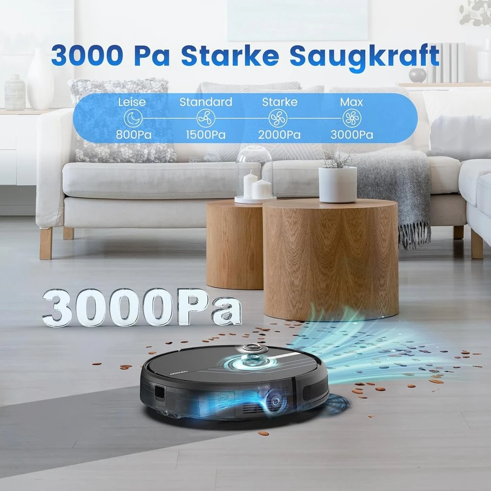 Airrobo robotas dulkių siurblys su plovimo funkcija, P30 robotas dulkių siurblys, 3000pa siurbimo galia, 3-in-1 robotas dulkių siurblys naminių gyvūnų plaukams, kilimams, kietoms grindims, robotas šluota su nuotoliniu valdymu, 120 min