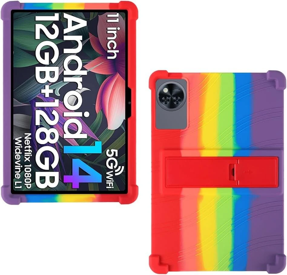 Aknici silikoninis dėklas, skirtas Doogee U11 / Doogee U11 Pro/hotwav Pad 11 planšetiniam kompiuteriui 11 colių, su integruotu stovu, minkštas apsauginis dėklas, skirtas Doogee U11 / Doogee U11 Pro/hotwav Pad 11, vaivorykštės spalvos