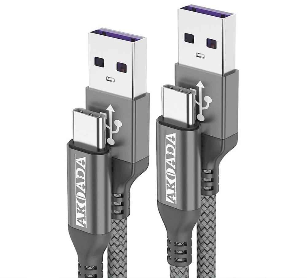 Akoada Usb Type C kabelis 5a, [2 vnt. po 1m] greito įkrovimo kabelis, skirtas Huawei P40 P30 P20 Pro P20 Mate 40 30 20 10 Pro Honor 10 V10 P10 Plus Mate 30 Pro ir kt. (pilkas)