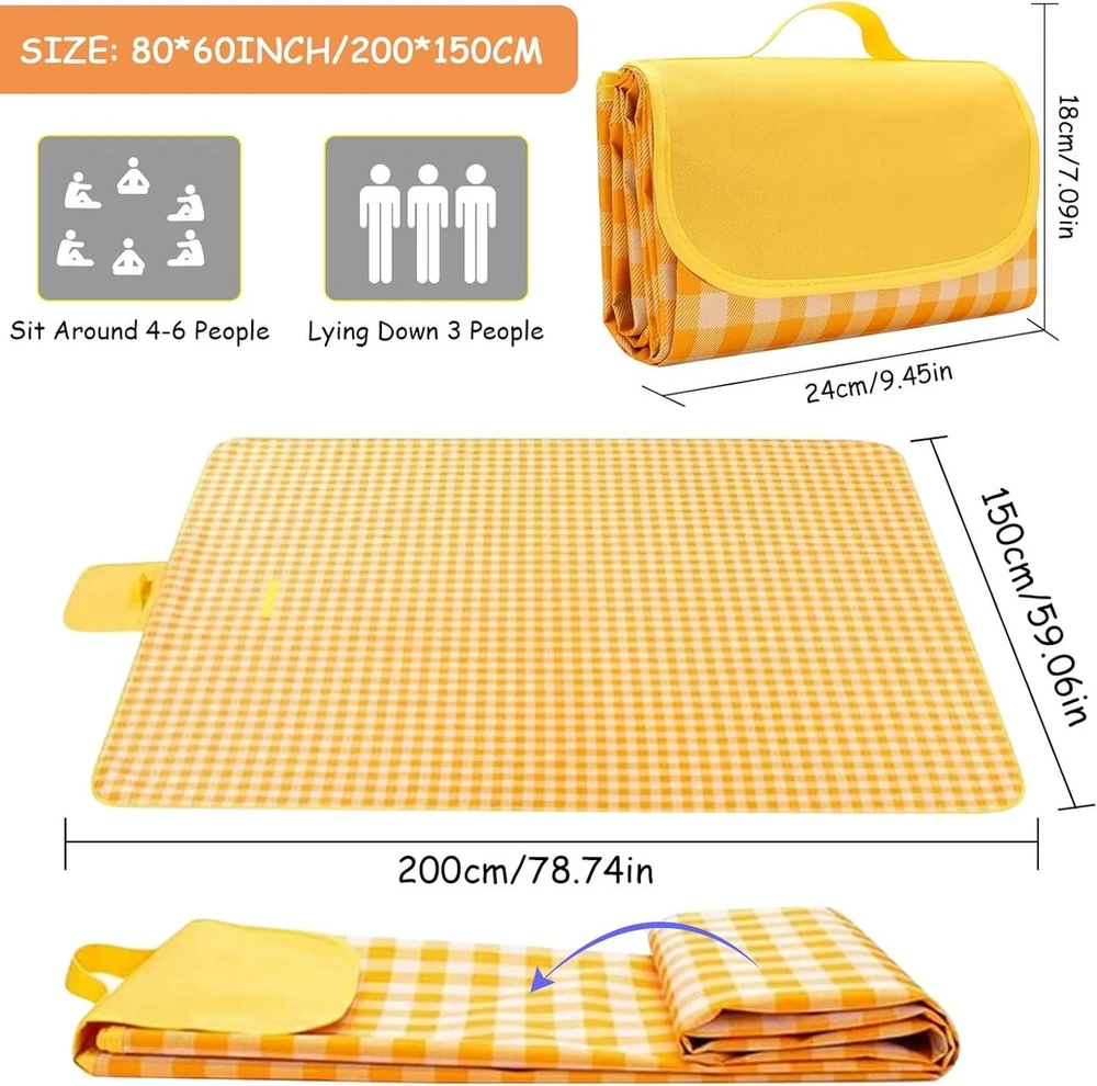 Akofic Iškylų pledas 150 x 200 cm, Kempingo pledas su vandeniui atsparia apačia, Termiškai izoliuotas, Vandeniui atsparus paplūdimio pledas, Plaunamas su nešimo rankena, Lauko sulankstomas iškylų kilimėlis kempingui, Kelionėms