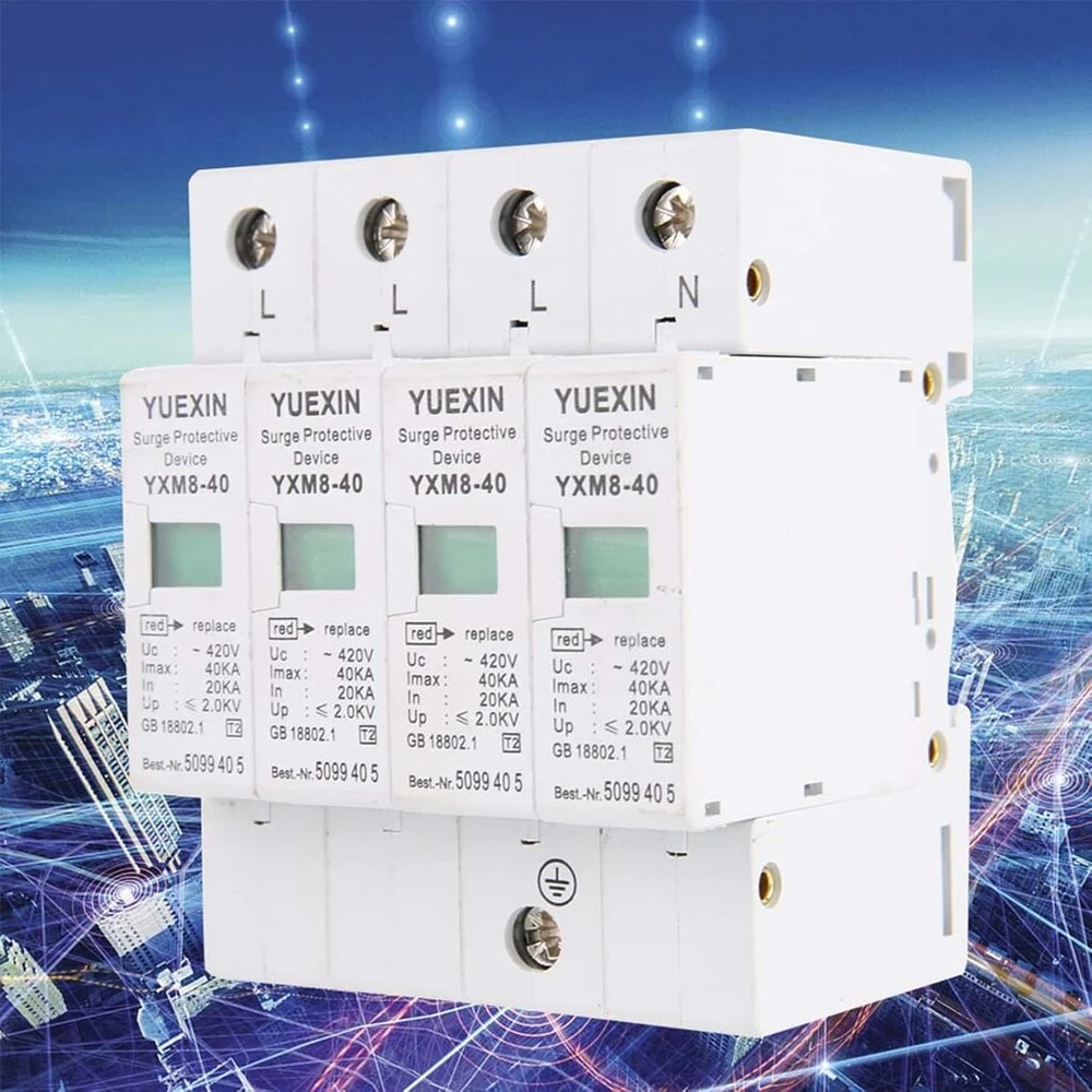 Akozon Apsauga nuo viršįtampių namams, 4p 220v 40ka apsauga nuo viršįtampių žemos įtampos apsauga nuo žaibo namams Din bėgelio žemos įtampos apsaugos įrenginys apsauga nuo perkūnijos