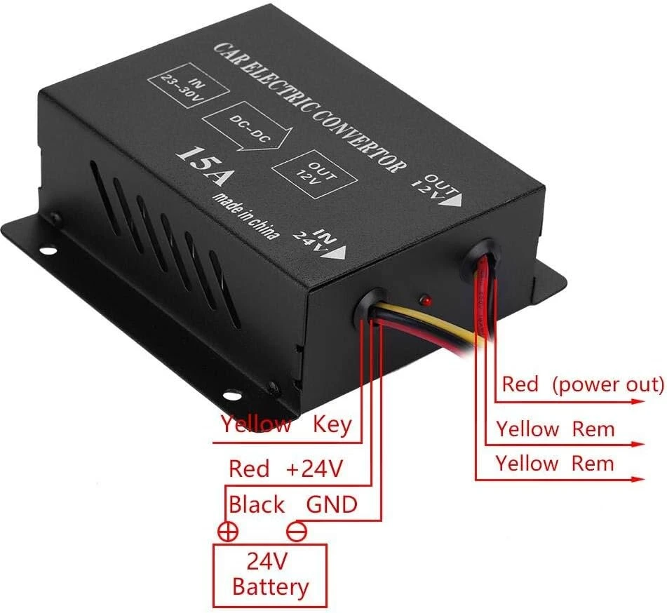 Akozon dc 24v į 12v automobilio sunkvežimio elektrinės galios keitiklis įtampos reduktorius transformatorius (24v į 12v/15a/180w)