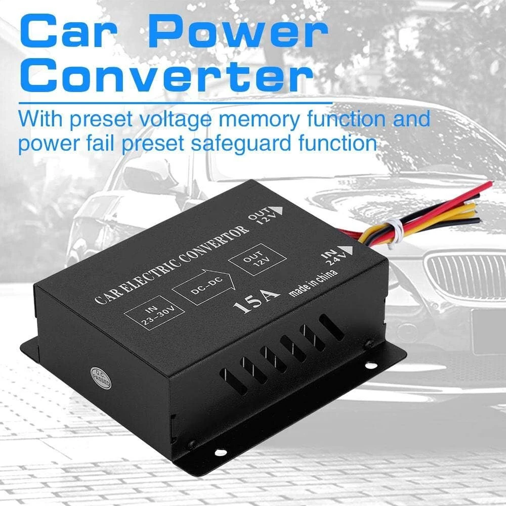 Akozon dc 24v į 12v automobilio sunkvežimio elektrinės galios keitiklis įtampos reduktorius transformatorius (24v į 12v/15a/180w)