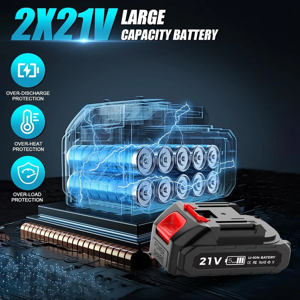 Akumuliatorinis žolės trimeris, vejos kraštų pjoviklis, krūmapjovė su 21 V 2000 Mah akumuliatoriumi ir įkrovikliu, su 4-in-1 metaliniu peiliu, žolės trimerio valo siūlu, reguliuojama galvute vejapjovė vejos pjovimui