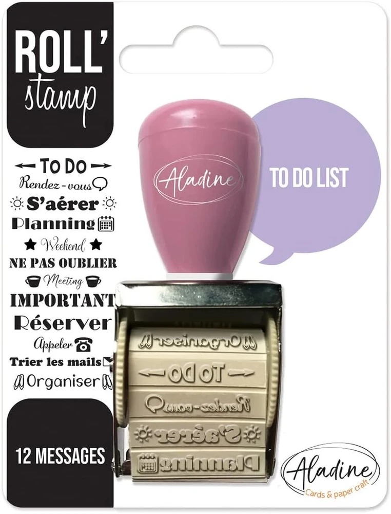 Aladine - Roll' Stamp To Do List - spaudas su ratuku - 12 spaudų pranešimų - idealiai tinka kulkiniam žurnalui, scrapbooking'ui 02164 3.5 x 8 x 10.5 juodas