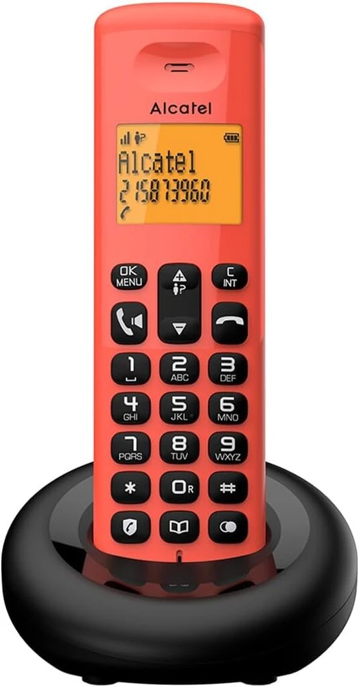 Alcatel E260 - Belaidis Dect telefonas - Kompaktiškas dizainas - Didelis apšviestas ekranas - Skambinimas laisvomis rankomis - Raudonas