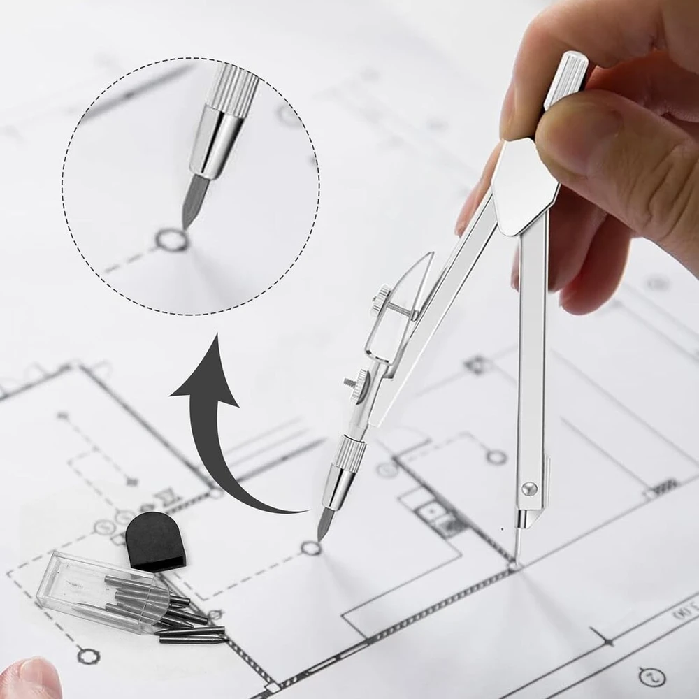 Alethron švino kompasai, 150 vnt. pakuotė 2b kompaso atsarginiai švinai 2 mm skersmens kompaso drožtukas 2 cm ilgio kompaso atsarginiai švinai su drožtuku juodas kompaso drožtukui medienos apdirbimo žymeklis