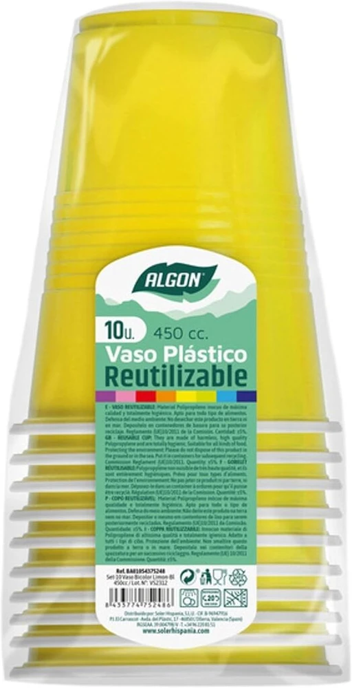 Algon 10 žalių stiklinių rinkinys, 450 ml, 10 vnt., patvarus, daugkartinio naudojimo plastikas, modernus elegantiškas dizainas, idealiai tinka vakarėliams ir renginiams