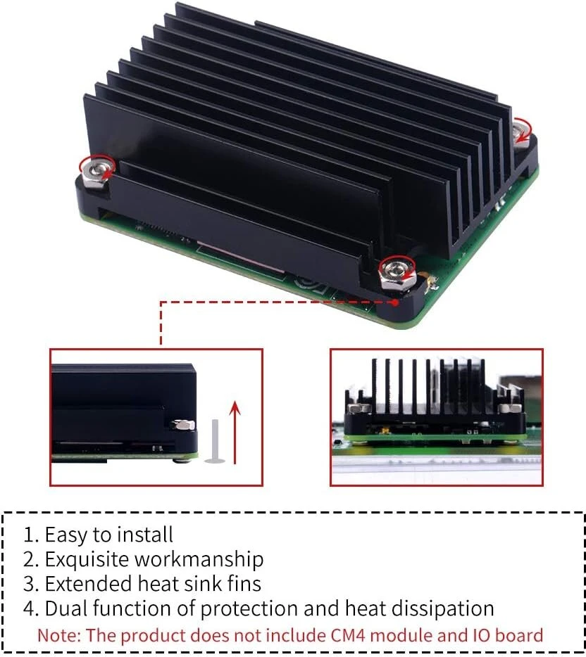 Aliuminio aušintuvas Raspberry Pi Cm4 moduliui (be ventiliatoriaus)