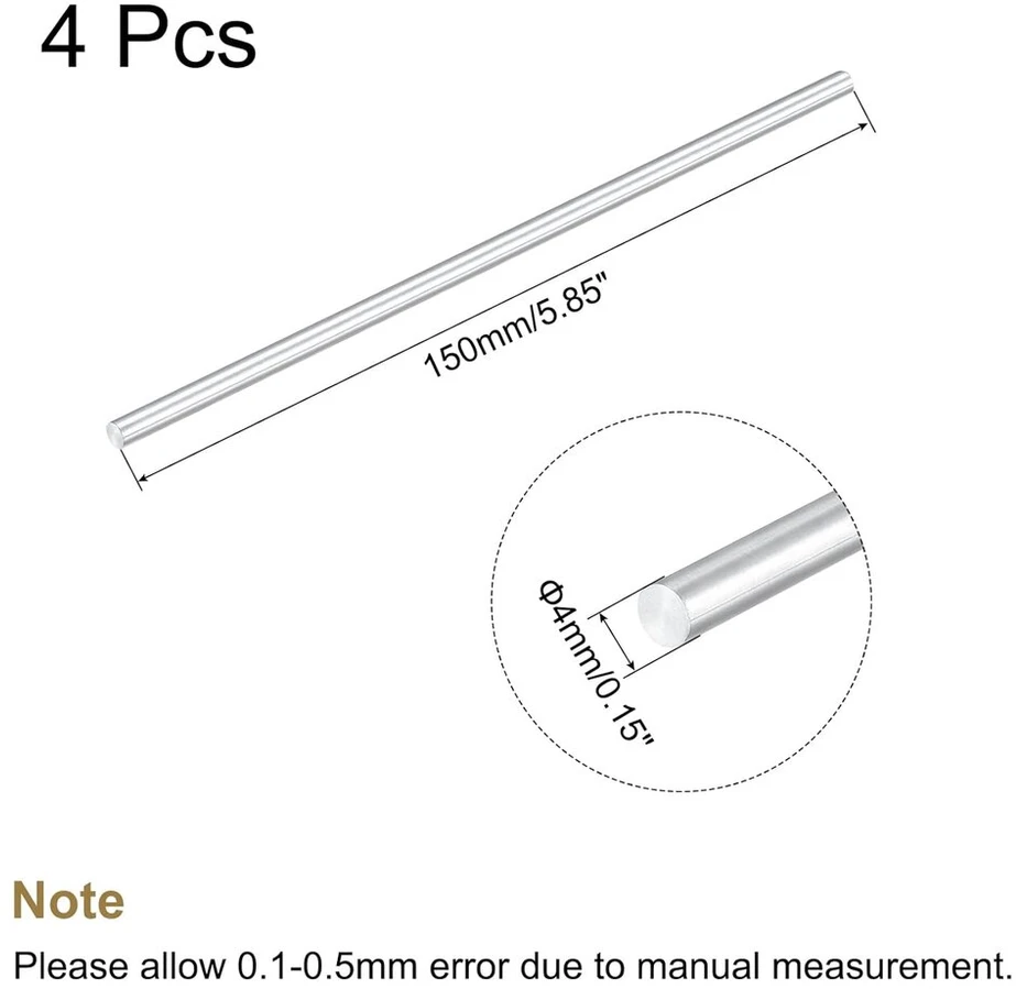 Aliuminio strypai 4 vnt., 4mm skersmuo, 150mm ilgis