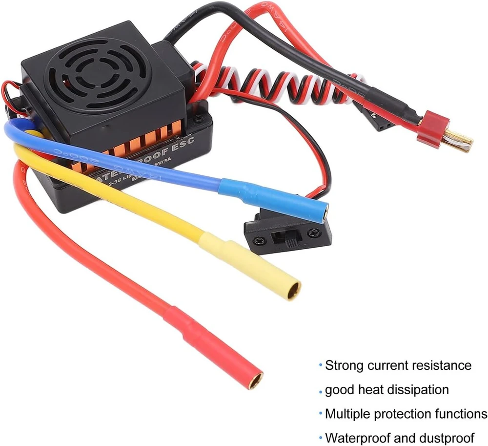 Alomejor rc bešepetėlinis esc elektroninis greičio reguliatorius, atsparus vandeniui 60a bešepetėlinis esc, skirtas 1/10 1/12 1/16 rc automobiliams