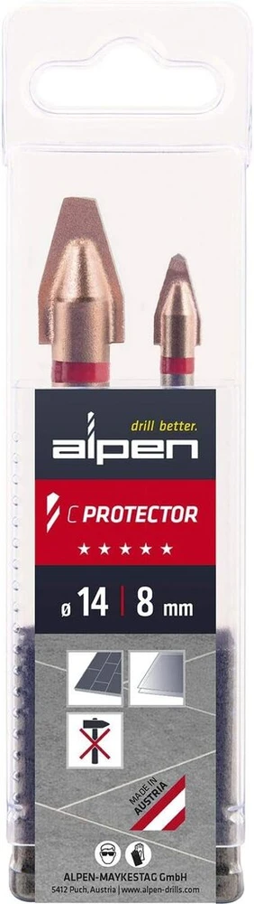 Alpen grąžtų kasetė C Protector (3 vnt., skersmuo 6,00–10,00 mm, skirtas kietoms akmens masės plytelėms iki Mohso/braižymo kietumo 9, taip pat stiklui ir porcelianui, specialus grąžtas, grąžtų asortimentas)