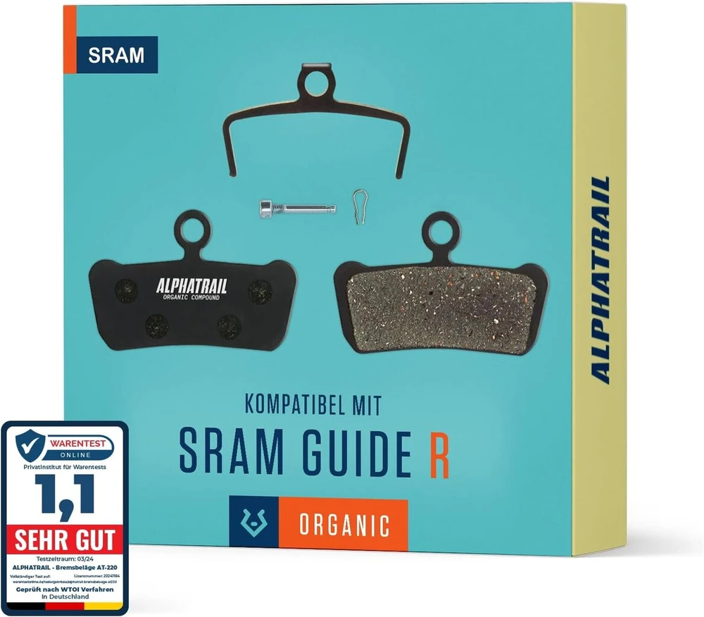 Alphatrail mtb stabdžių kaladėlės, skirtos sram guide r, t, g2 level & avid trail stabdžiams, aukštos kokybės derva, patvarios ir puikiai tinka e-dviračiams ir kalnų dviračiams, 1 pora organinių diskinių stabdžių kaladėlių
