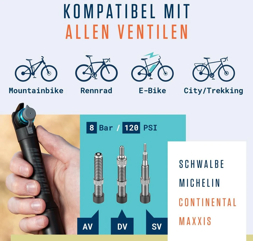 Alphatrail Ted Micro siurblys – visiems ventiliams 8,3 baro / 120 Psi maksimalus slėgis I efektyvi teleskopinė funkcija I Cnc apdirbtas aliuminio oro siurblys I dviračio siurblys prancūziškam ventiliui, automobilio ventiliui ir Dv